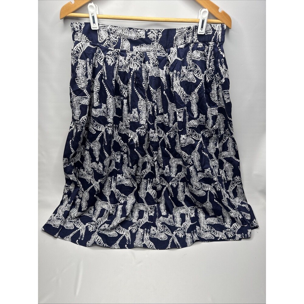 ModCloth Match Made Long Skirt Blue Womens Size L Jungle Tiger With Side Pockets